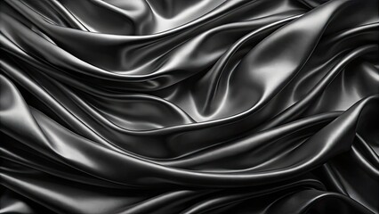 Fototapeta premium Black luxury cloth abstract background with dark liquid wave and wavy folds silk or satin texture, elegant wallpaper, luxury
