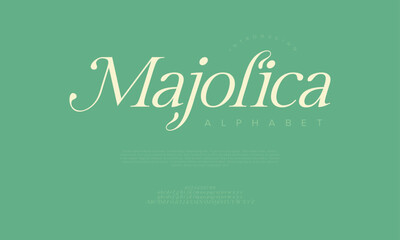 Majolica typography beauty fashion elegant minimalist serif italic fonts decorative wedding vintage retro logos. Minimal luxury font alphabet logo. Vector illustration