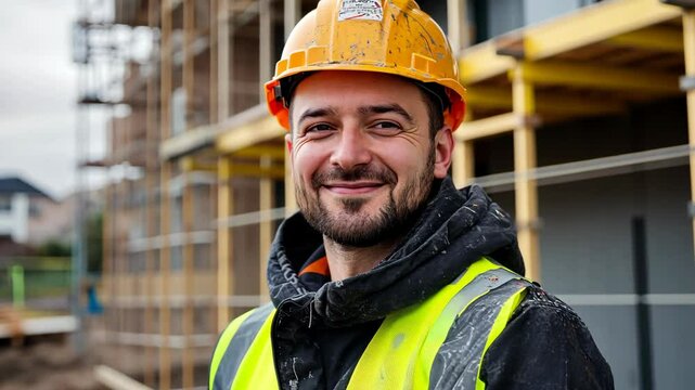 A construction worker smiles for the camera at a job site