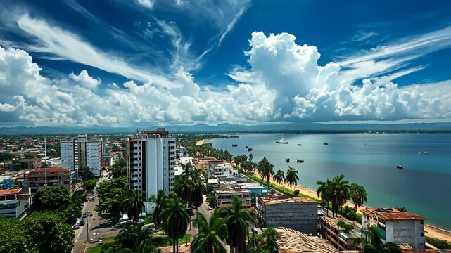 A beautiful view of the city of Douala, Cameroon, with the ocean in the background on a sunny day