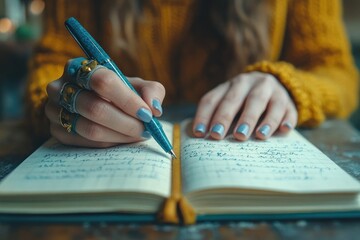 Close-up of a Hand Writing in a Notebook