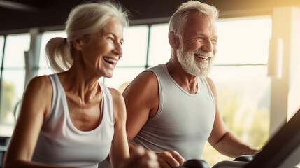 elderly people working out at gym,  in a training session  to stay healthy 