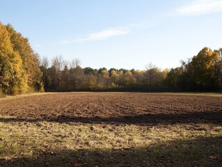 Naklejka premium A vast, empty field where a forest once stood, now marked only by the faint outlines of former tree roots in the earth.