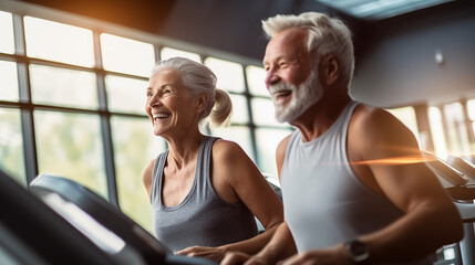 elderly people working out at gym,  in a training session  to stay healthy 