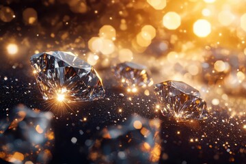 Array of diamonds with soft golden light luxury and brilliance captured