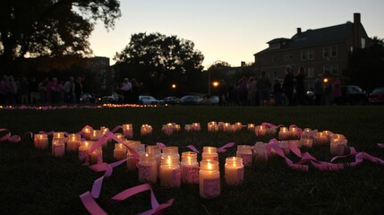 Vigil with Pink Ribbons Honoring Survivors and Fighters