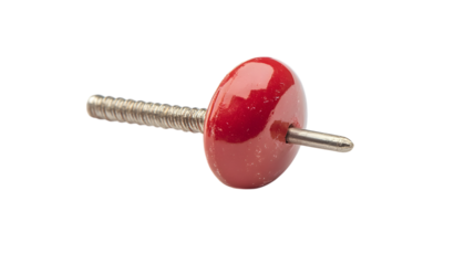 Red push pin isolated on white background