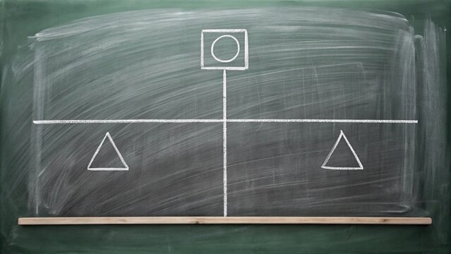 Chalk board sketch illustrating balance between pictionary and charades, scales, balance, chalk board, sketch, drawing