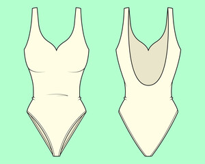 One-piece Swimsuit flat sketch.