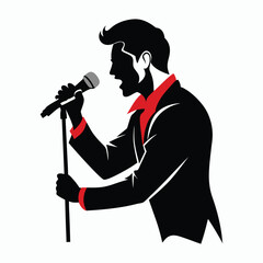 vector man singing with a microphone in hands