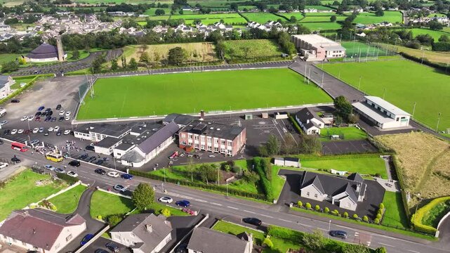 Aerial view of St Joseph's Primary School Dunloy Village County Antrim Northern Ireland