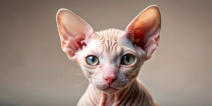 A hairless kitten with a wrinkled skin and bright eyes, bald, feline, young, cute, adorable, pets, animal, small, wrinkly