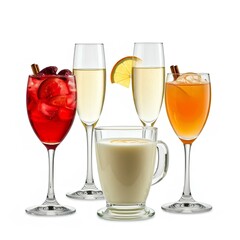 Festive Drinks on White Background. Christmas thanksgiving Holiday Cocktails