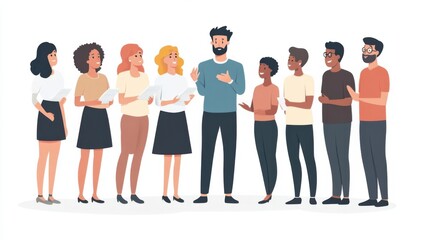 Obraz premium Effective leader motivating a team, standing and speaking passionately, diverse group listening attentively, focus on inspiration, suitable for stock photos,