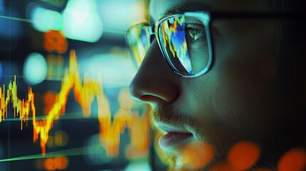 Person looking closely at fluctuating stocks on a laptop screen