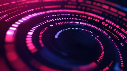 Obraz premium A mesmerizing abstract digital tunnel with swirling binary code and vibrant neon colors. Deep blues and bright pinks create depth, evoking immersion in a high-tech realm.