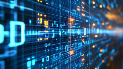 Futuristic Data Stream with Blue and Orange Glows