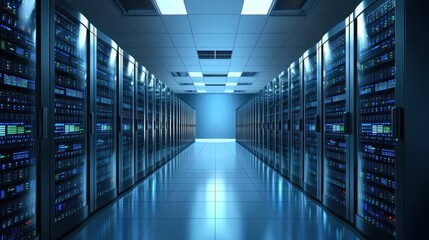 Fototapeta premium Engineers in a corporate data center analyzing hqscale optimizing data management and infrastructure efficiency