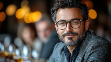 Obraz premium A Portrait of a Middle-Aged Man with a Beard Wearing Glasses