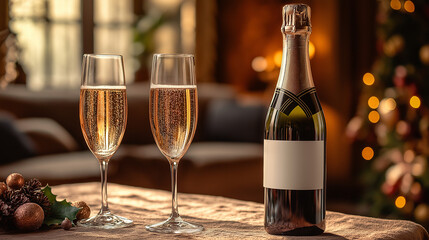 無地ラベルのシャンパンボトル