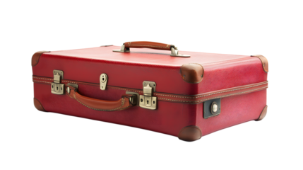 Red travel suitcase, isolated on white background