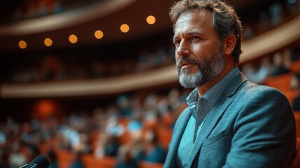 Fototapeta premium A Man With a Gray Beard Looking Up and Away in a Concert Hall