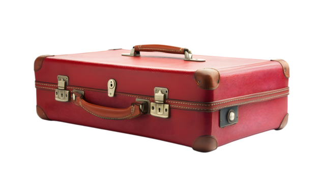 Red travel suitcase, isolated on white background