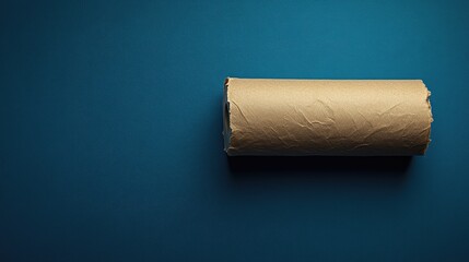 Obraz premium A rolled up piece of brown paper on a blue background.