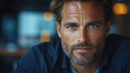 Fototapeta premium Close-up portrait of a man with blue eyes and a beard