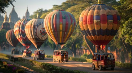 Obraz premium Colorful Hot Air Balloons Over Ancient Temples in Myanmar