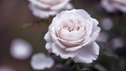 Close-up of a delicate pink rose in soft focus, showcasing its layered petals and lush green leaves, perfect for floral-themed content and gardening inspiration.