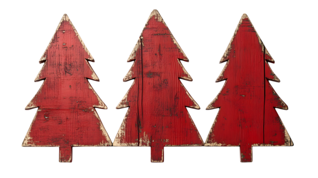 Red Wooden Christmas Sign on White Background,