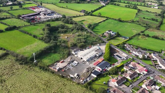 Aerial view of Dixon Contractors Dunloy Village in County Antrim Northern Ireland 27-10-24