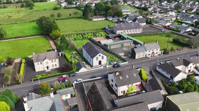 Aerial view of Dunloy Presbyterian Church Dunloy Village County Antrim Northern Ireland