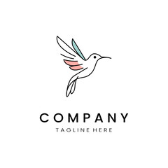 Obraz premium minimalistic and simple hummingbird vector line art with a bit of color, on a white background