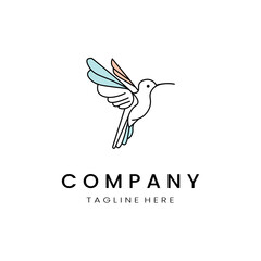  minimalistic and simple hummingbird vector line art with a bit of color, on a white background