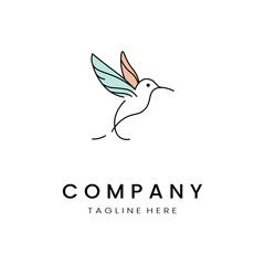  minimalistic and simple hummingbird vector line art with a bit of color, on a white background