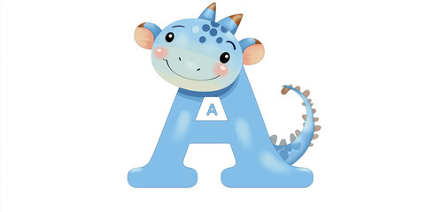 Obraz premium Blue cartoon dinosaur forming letter a for children education