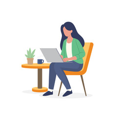 Women freelancer in trendy style working his project remote job. Remote working design concept vector illustration
