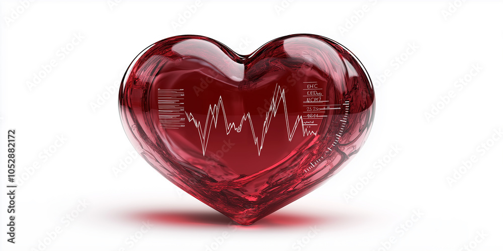 Aufkleber red crystal heart showing pulse and medical data on white background