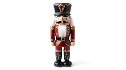 Festive Christmas nutcracker stands proudly against a clean white background, embodying holiday cheer and tradition during the winter season