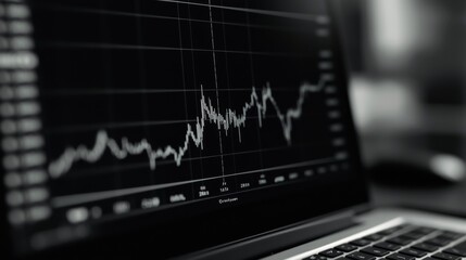 Detailed close-up of a fluctuating stock symbol on a laptop