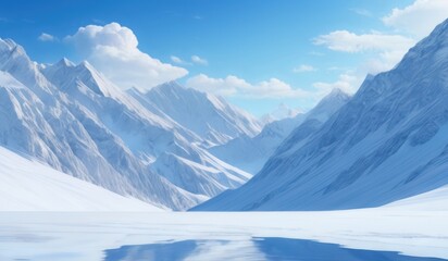 Fototapeta premium mountains with snow and a lake in the middle of them