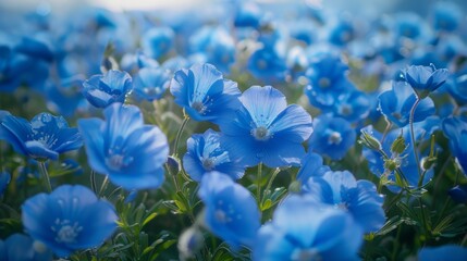 Blue Flowers Field Blooming Meadow Springtime Floral Background