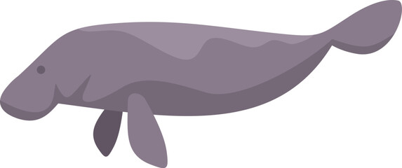 This is a cartoon illustration of a large grey dugong swimming underwater