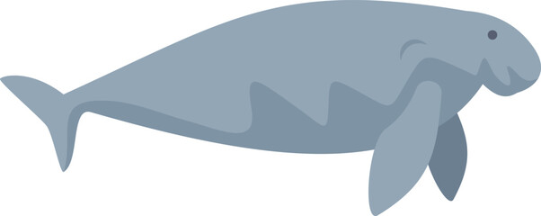 This vector illustration features a large grey dugong swimming gracefully through the ocean