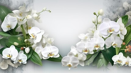 Fototapeta premium Border template with white orchids