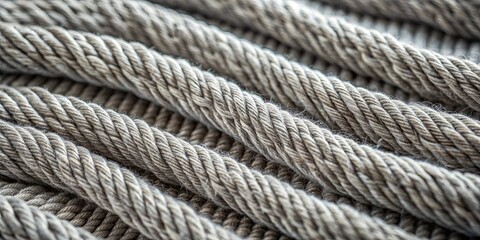 Fototapeta premium A close-up view of intertwined strands of thick gray rope, creating a textured and intricate pattern.