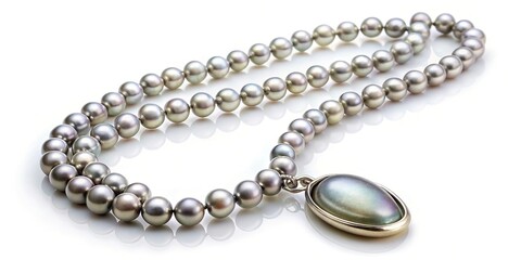 Obraz premium Point of View Necklace in gray pearls and detachable mother of pearl pendant Vertical