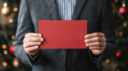 Fototapeta premium A man is holding a red card